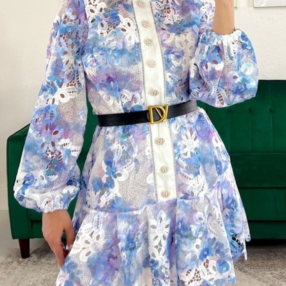 Elegant Blue and White Lace Dress - Picture 2 of 2